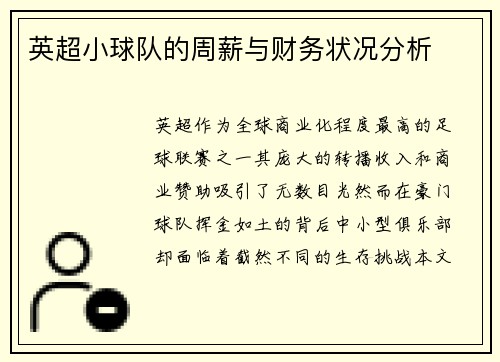 英超小球队的周薪与财务状况分析